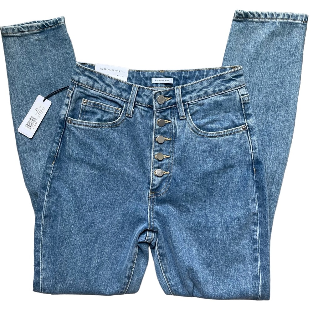 WeWoreWhat Denim The Danielle High Rise Vintage Straight Jeans in Spring St Hole